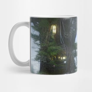 Magical Tree House in Forest with High Trees, Scenery Nature Mug